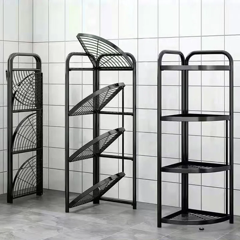 Right Angle storage shelf bathroom free installation of floor type multi-bathroom organizer living room storage corner shelf