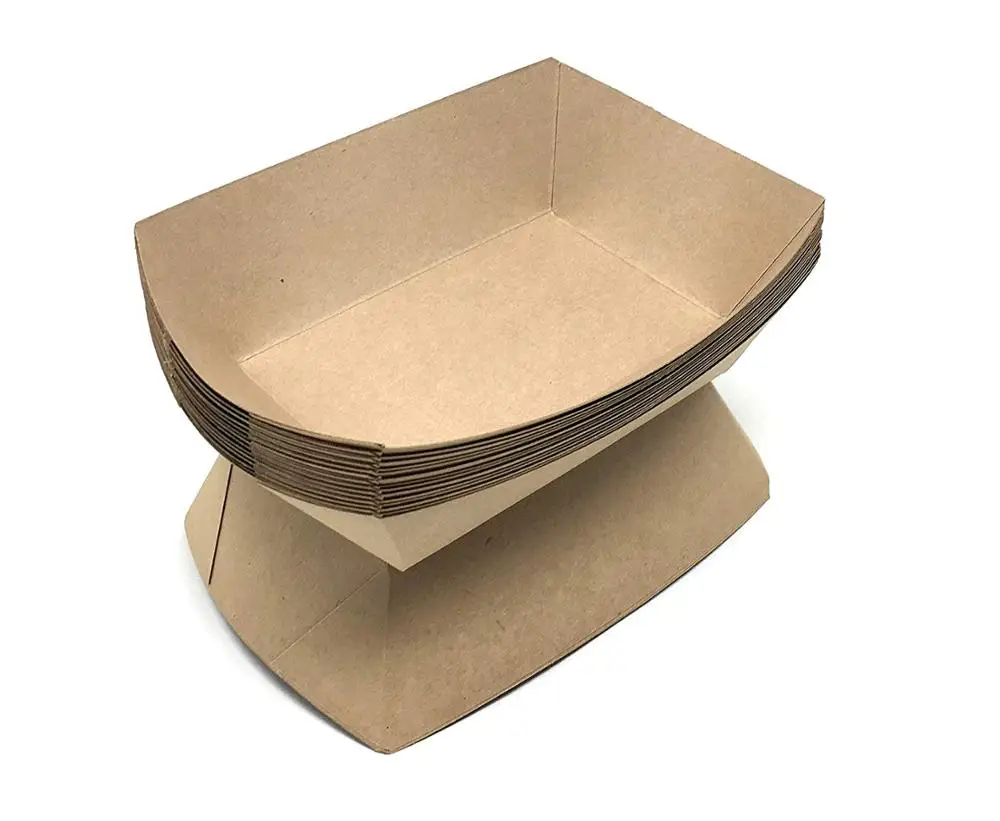 Customize brown kraft paper food tray for french fry holders hot doy trays BBQ supplies