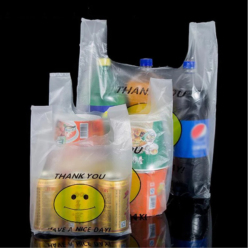 custom HDPE carry out thank you plastic t shirt shopping bag carrier bag for food packing