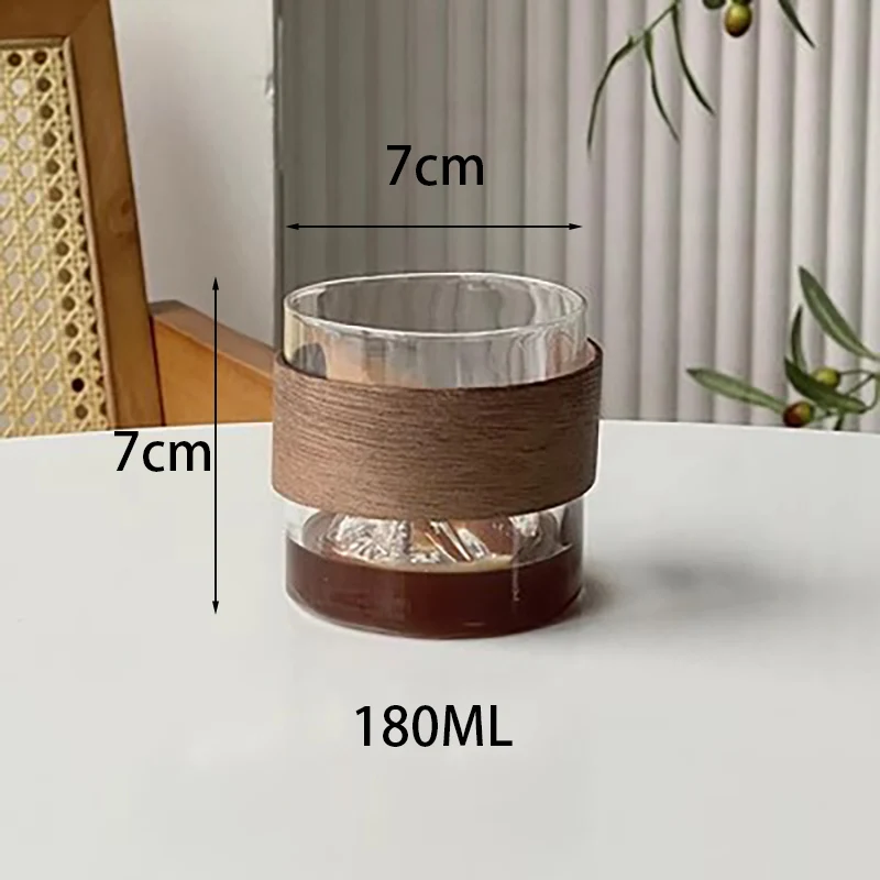 Retro mountain-viewing ear-mounted coffee cup insulated bamboo cups set ice American latte  tea cold drink cup