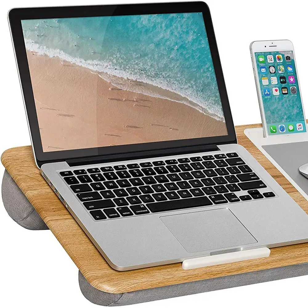 Combohome Office Lap Desk with Device Ledge Mouse Pad and Phone Holder Oak Woodgrai Fits Up to 15.6 Inch Laptops Style