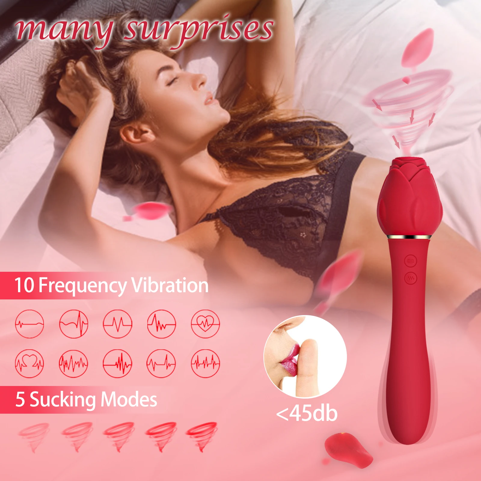 Rose Sucking Vibrator Dildo 2 in 1 Gadget Best Gift Rose Toy Vibrator for Woman
