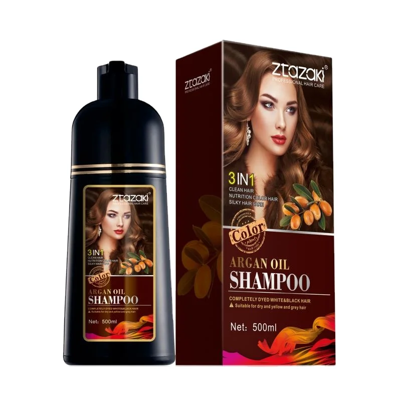 ZTAZAKI Wholesale 500ml Natural Argan oil Fast Dye Long Lasting Permanent Hair Color Shampoo for women accept private label
