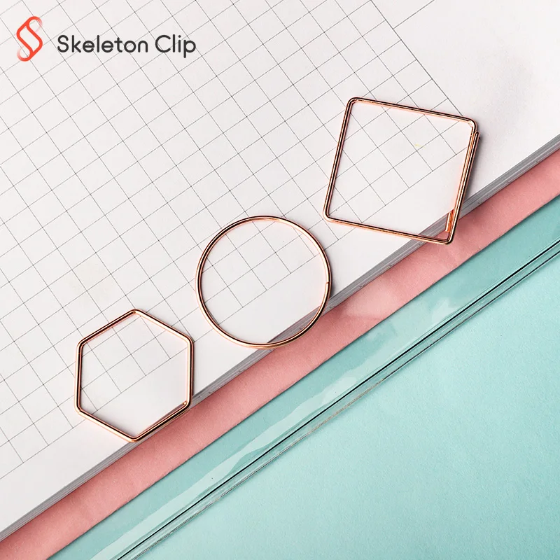 Newstyle Rose gold Geometry Square hexagon metal clip Office Paper Binding