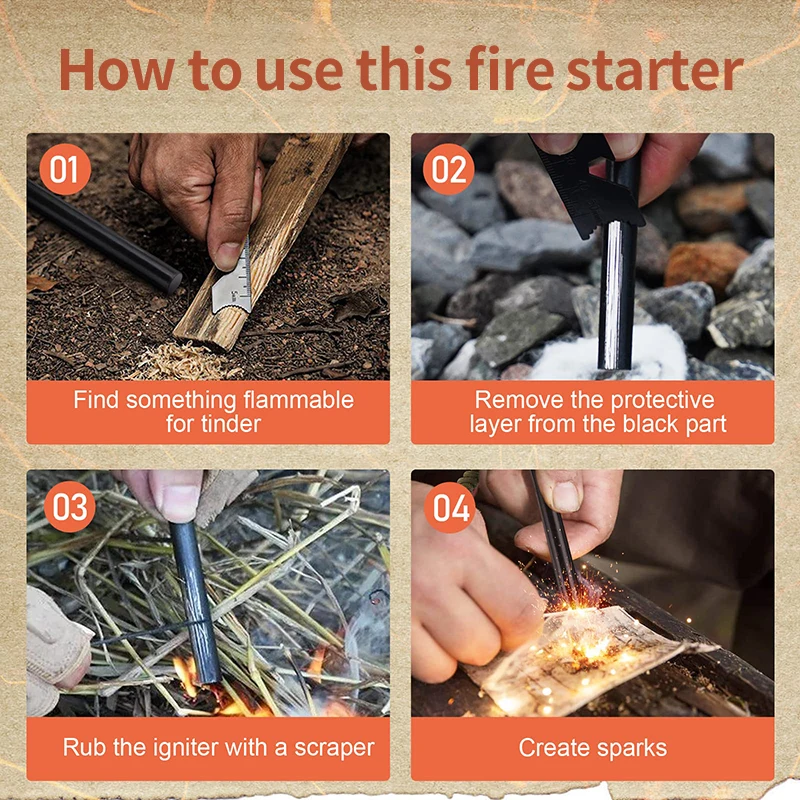 Wholesale  waterproof magnesium ferro rod fire starter Flint up to 15000+uses Customized for Survival Kit fire steel