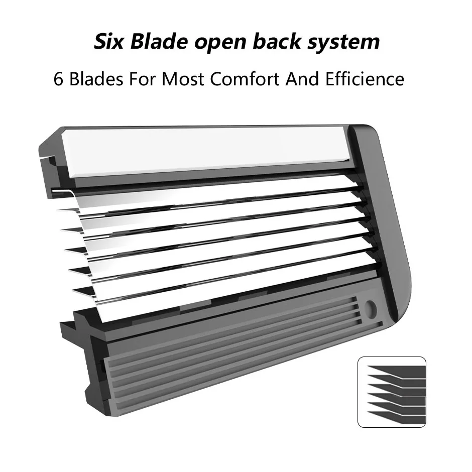 Renewable Eco Biodegradable Facial Safety 6 Blade Razor Shaving for Men with Replaceable Head