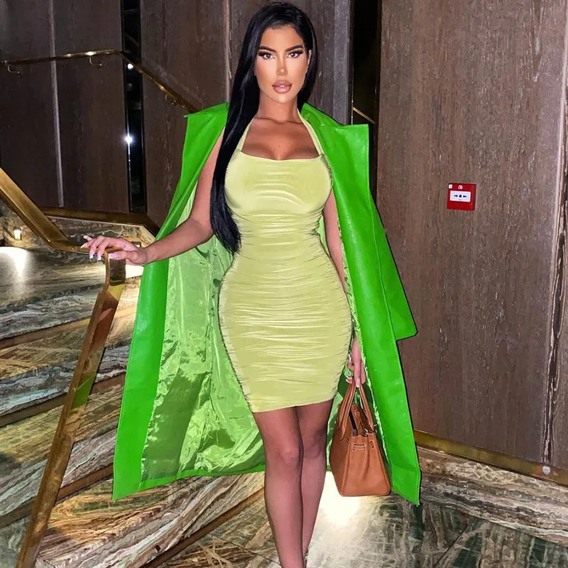 2022 Vestido Dress Streetwear Summer Women Halter Plain Corset Top Ruched Pleated strapless Bodycon Mini Party Cocktail Dresses