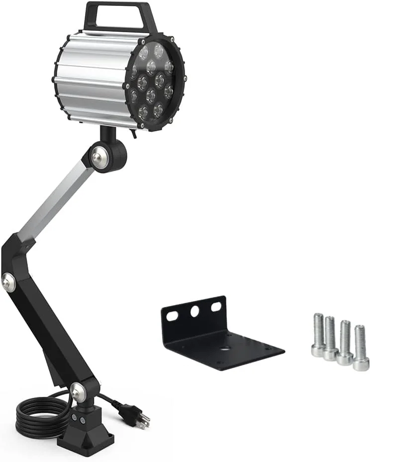 12W 110-220V Adjustable Aluminum Alloy Long Arm Industrial Lamp LED Work Light for Lathe, CNC Milling Machine, Drilling Machine