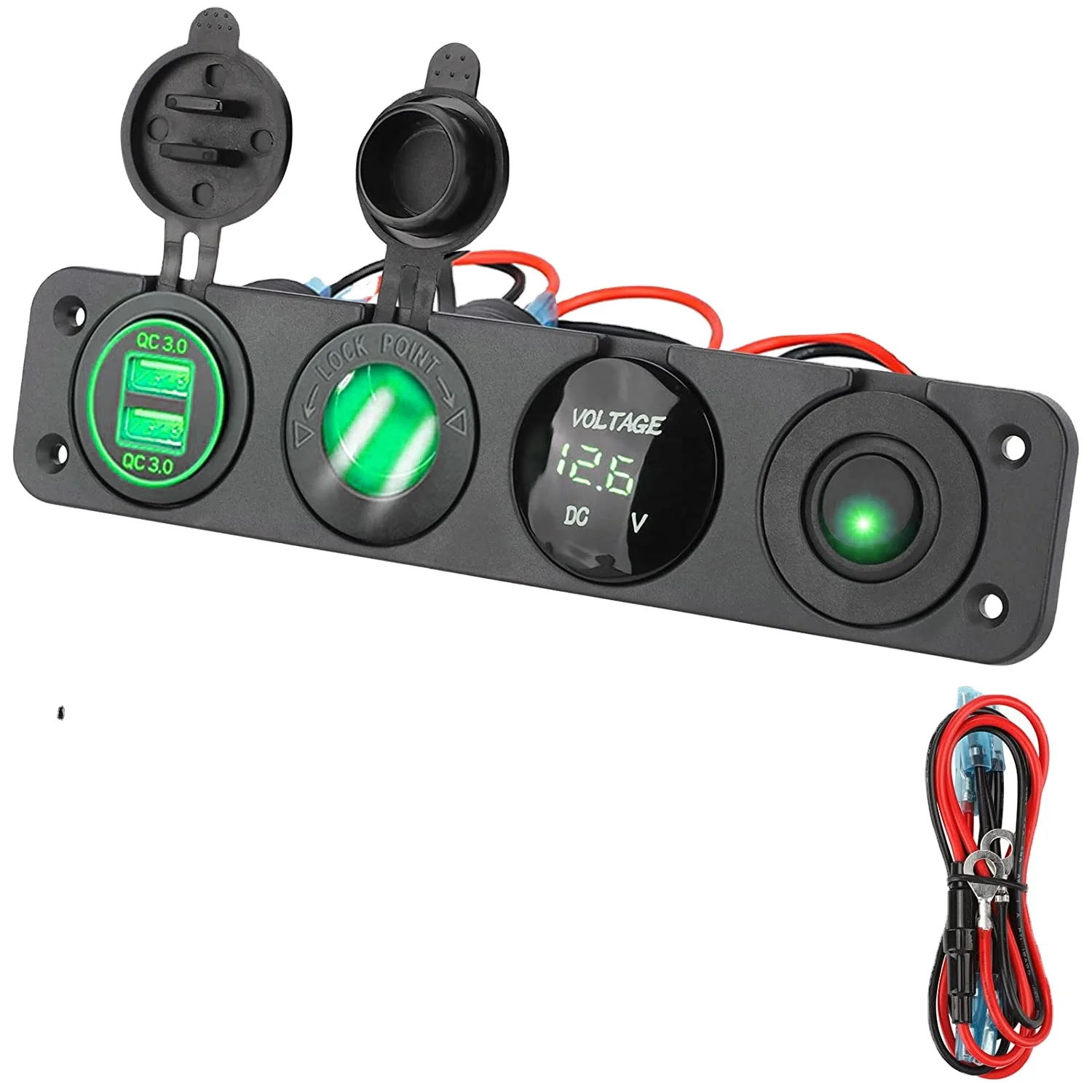 Factory wholesale double QC 3.0 with Cigarette Lighter Socket & LED Voltmeter Rocker Toggle Switch