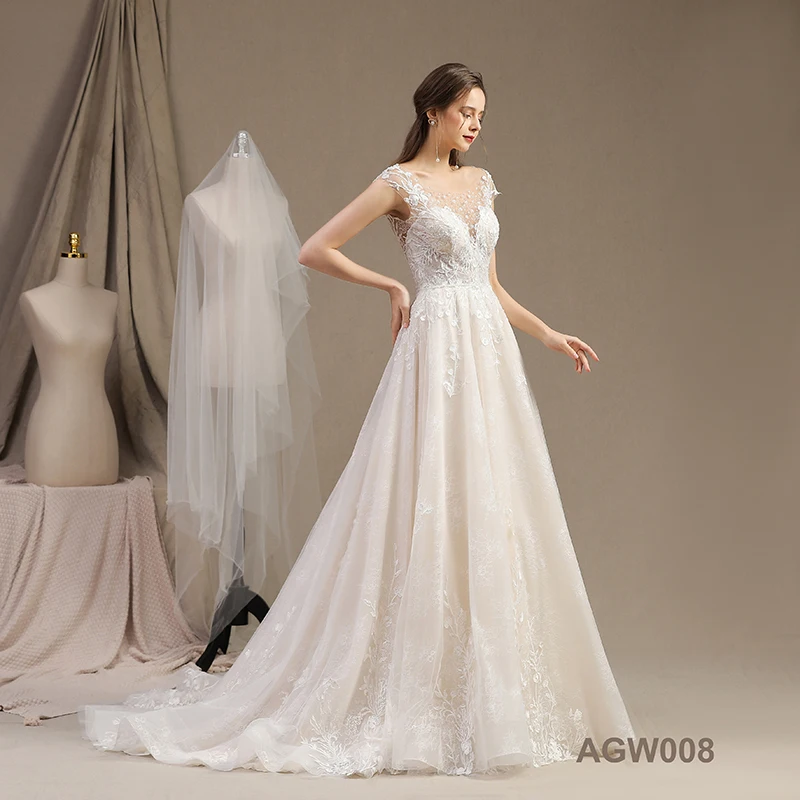 Simple sleeveless lace wedding dress waist - down temperament simple wedding dress