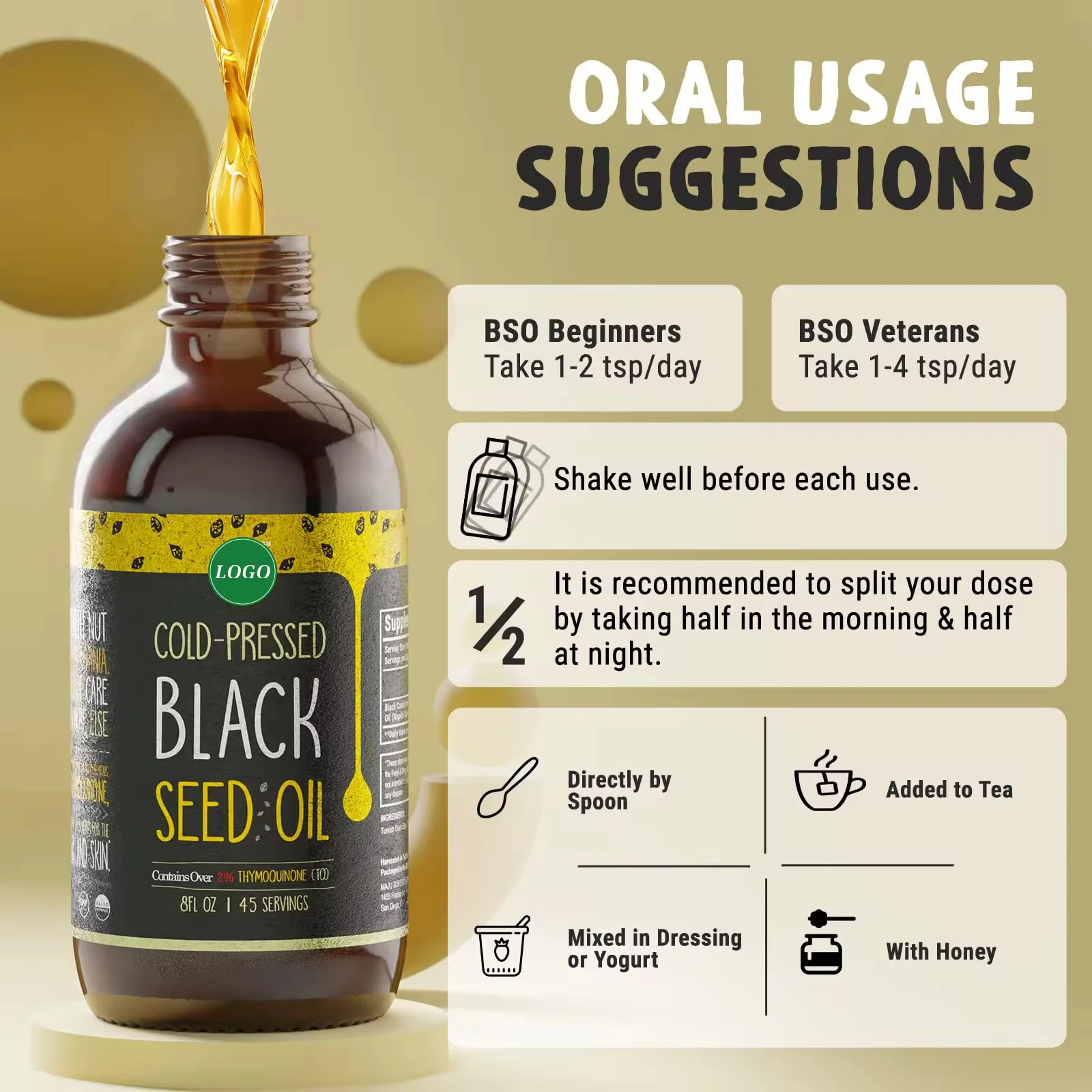 Private label  8OZ Organic Turkey Pure Boost Immunity Cold Pressed 100% Black Seed Oil 2% Thymoquinone For Health