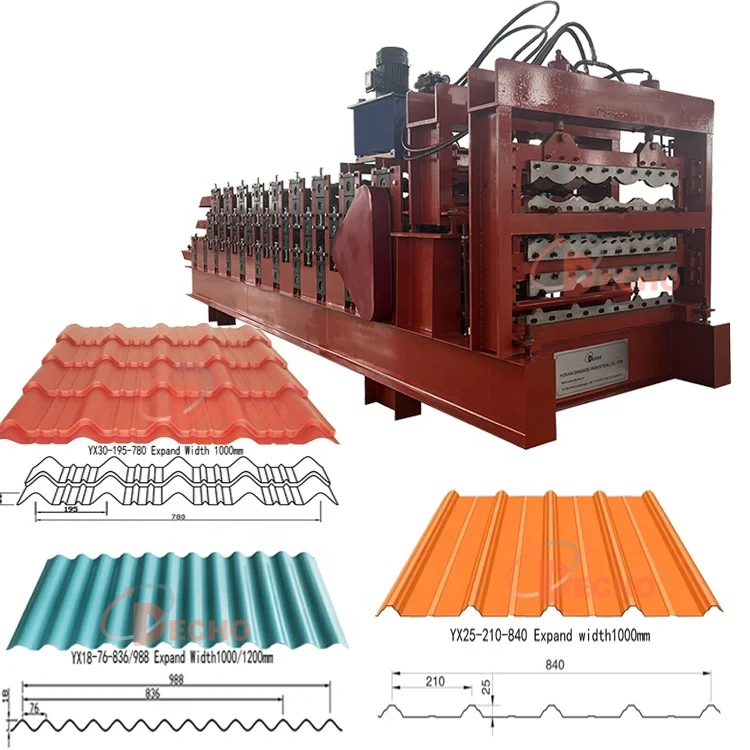 High quality ppgi gi ppgl gl color steel ibr trapezoidal roofing sheet three layer roll forming machine