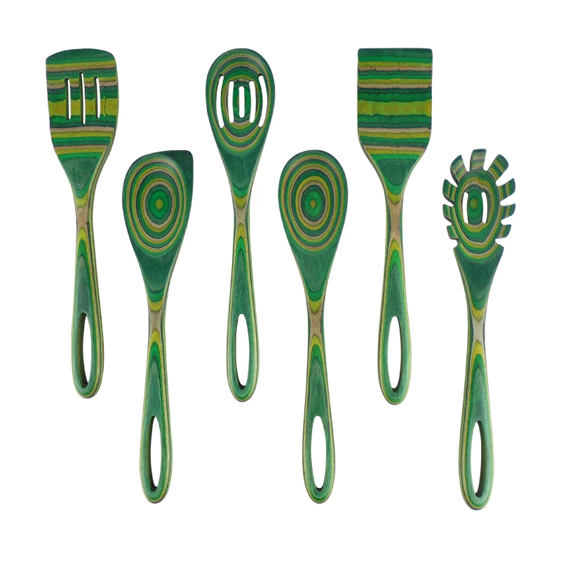 Экзотические Pakkawood 6 предметов кухонная утварь набор, украшенное мозаикой из драгоценных камней, 12-в ложка шумовка лопатка угловой ложка большой spurtle небольшой spurtle