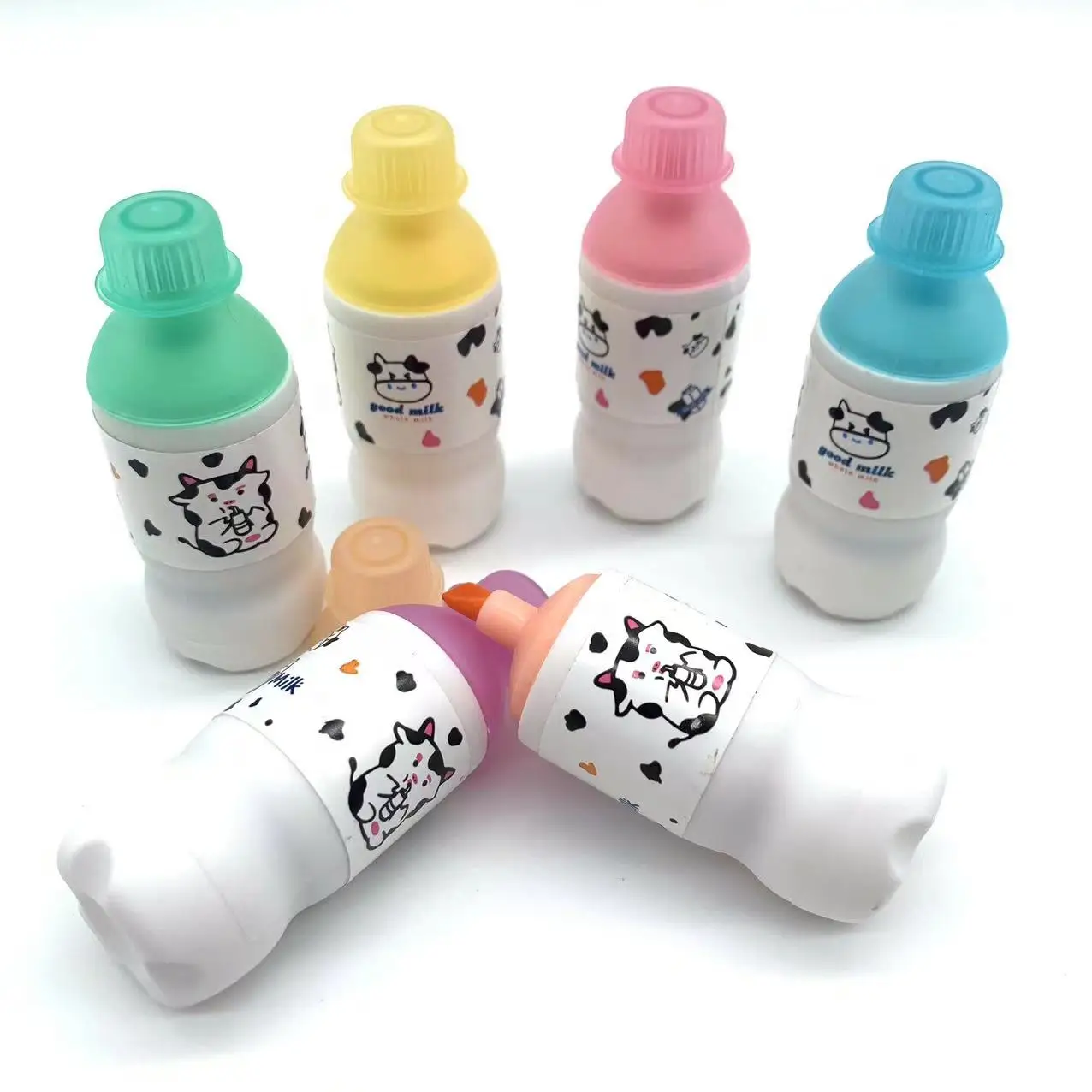 OEM Milk Bottle Shaped 6 pieces Planner Point Highlighting Marker Permanent Marker Pen for Girls and Boys