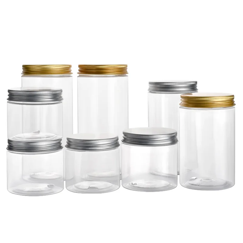 
The factory sells PET food plastic jars with plastic lids 