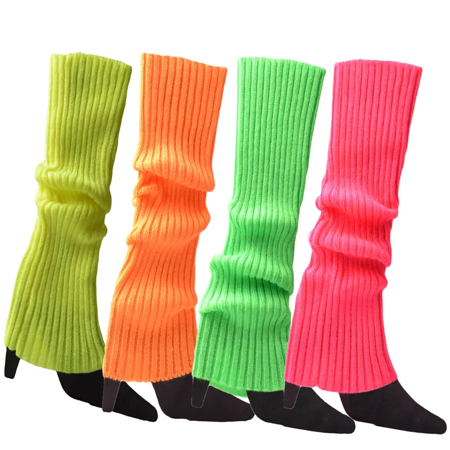 2024 Autumn and Winter Colorful Fluorescent Knitted Socks for Women Warm Foot Set Halloween Dress Up leg sleeves
