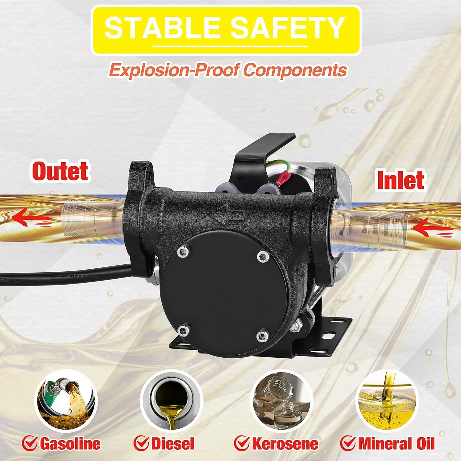 DC 12V 15GPM Cast Iron Explosion-proof Electric Oil Pump Fuel transfer pump with Built-in Bypass For Gasoline Diesel Kerosene oi