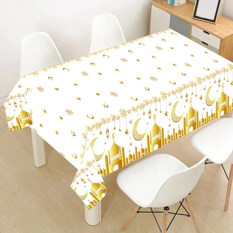 Waterproof Eid Black Gold Moon Tablecloth Moon Star Table Cloth Disposable Table Cover Ramadan Decoration For Sale