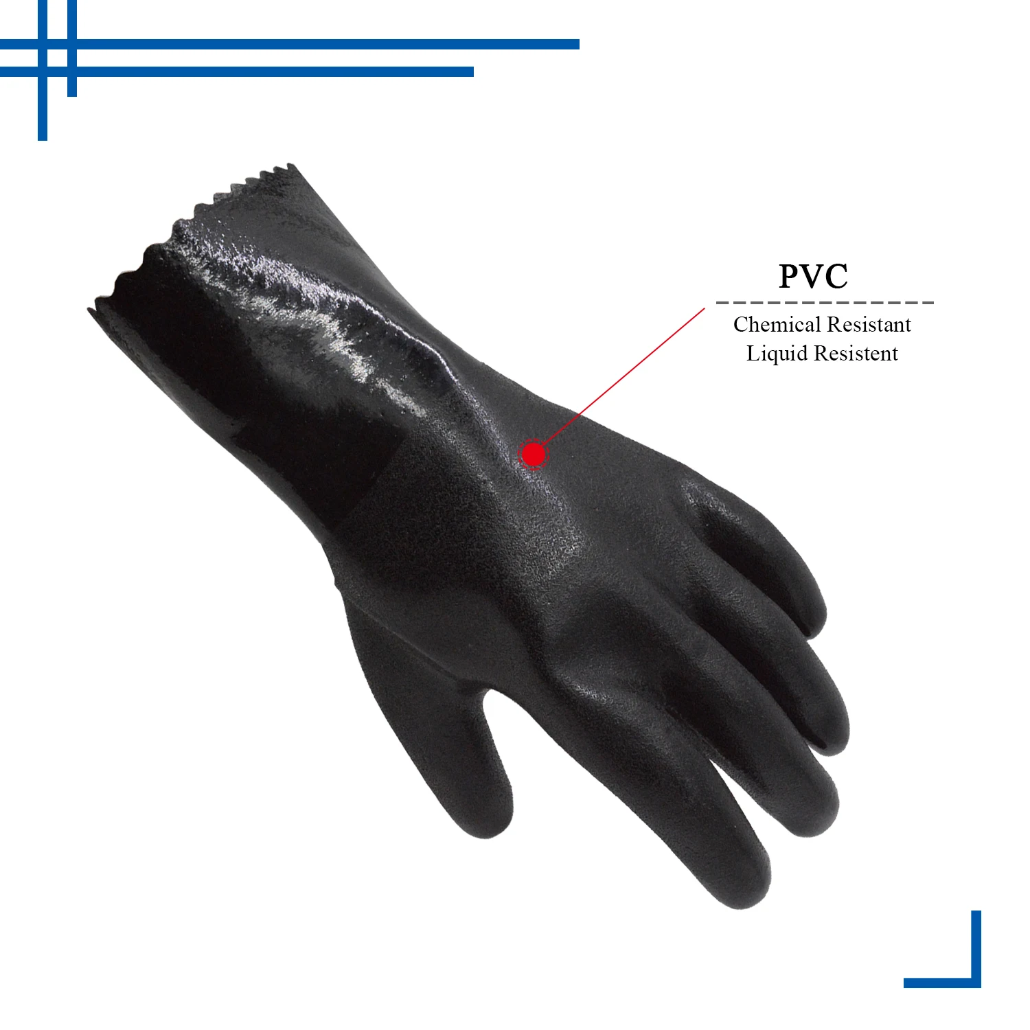 PRI wholesale waterproof PVC coated nitirle smooth gauntlet long cuff liquid chemical resistance gloves