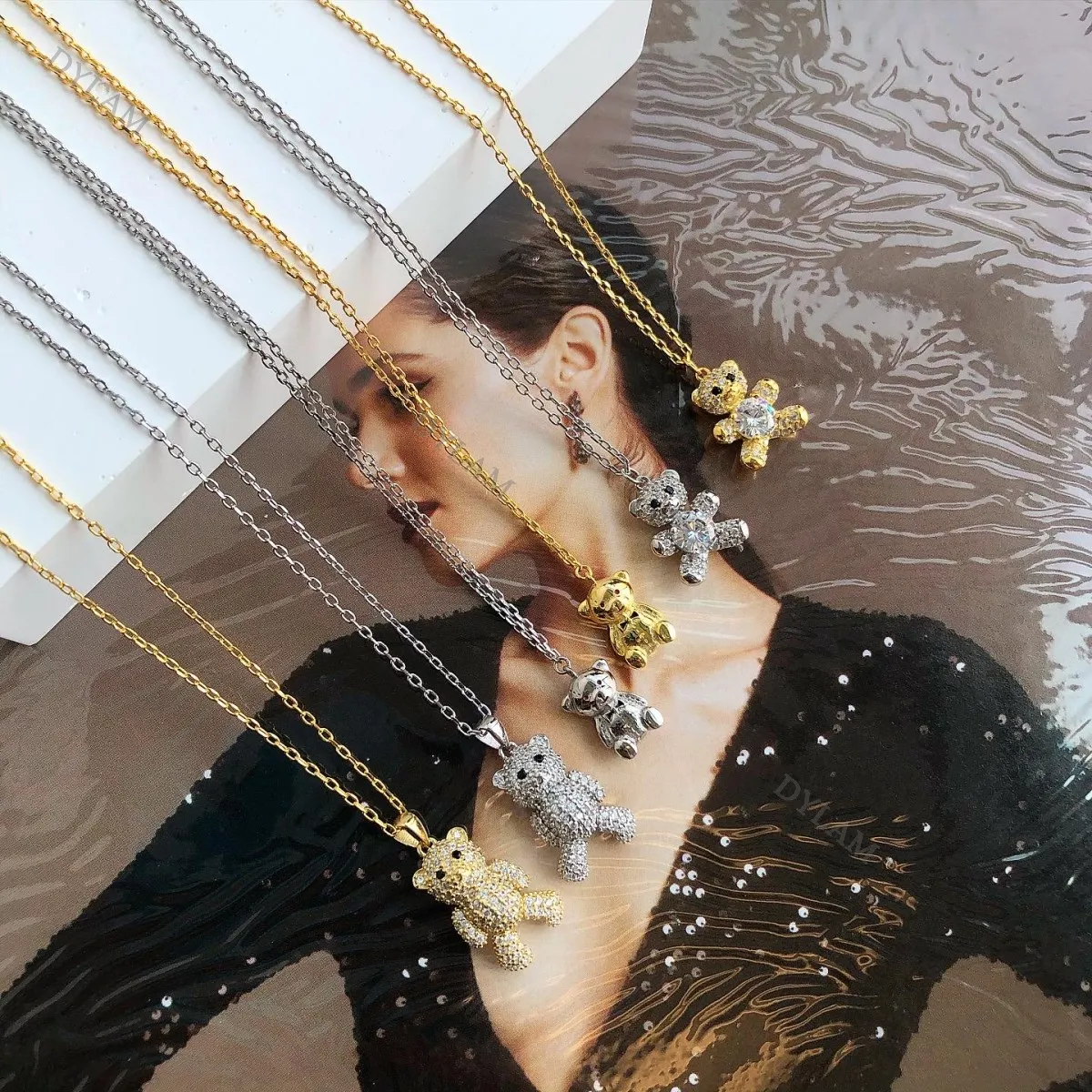 Dylam Модный новый дизайн милый медведь животное кулон воротник оптовая продажа серебряные ювелирные изделия ожерелье для детей