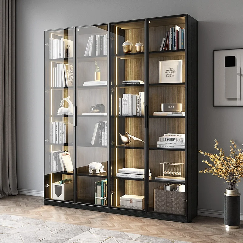 Multi-function Combination Glass Door LED Light Display Bookcase Wine Cabinet Book Shelf