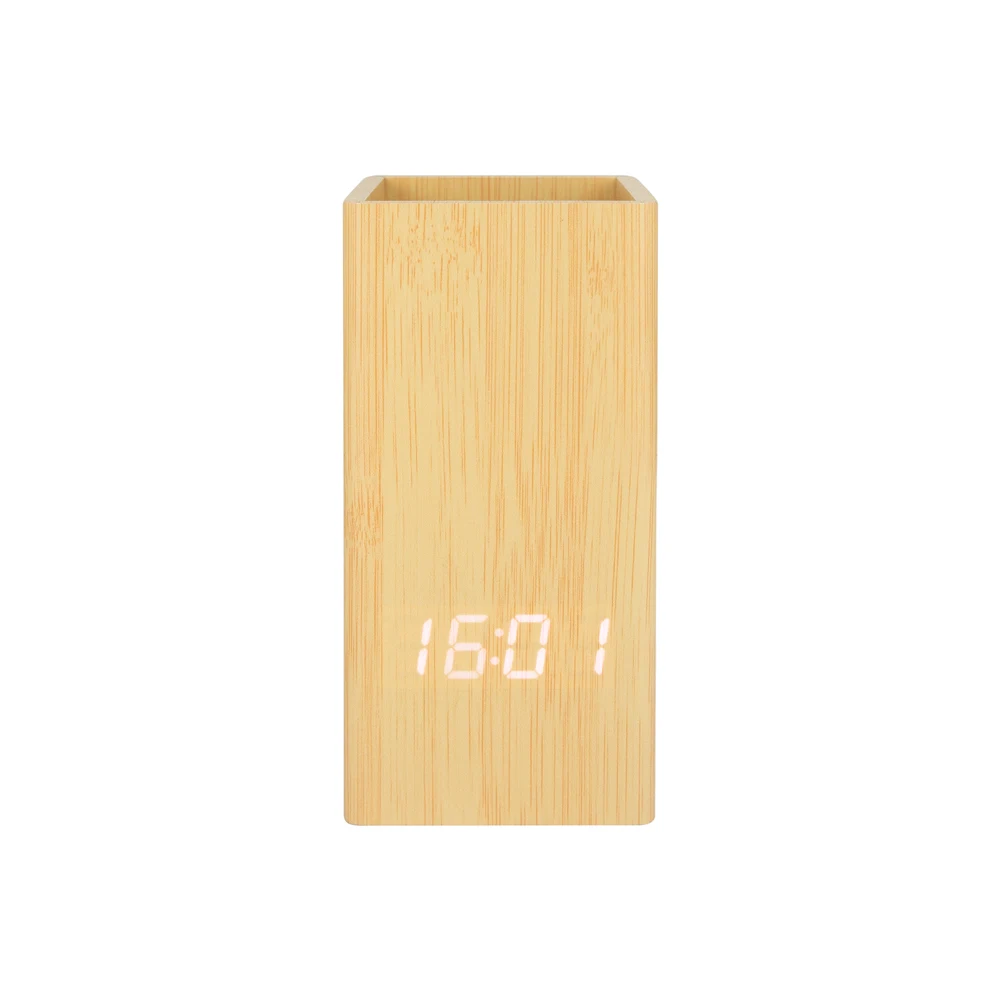 ET587 Wooden Vase Table Clock Digital LED Display With Multifunctional Holder