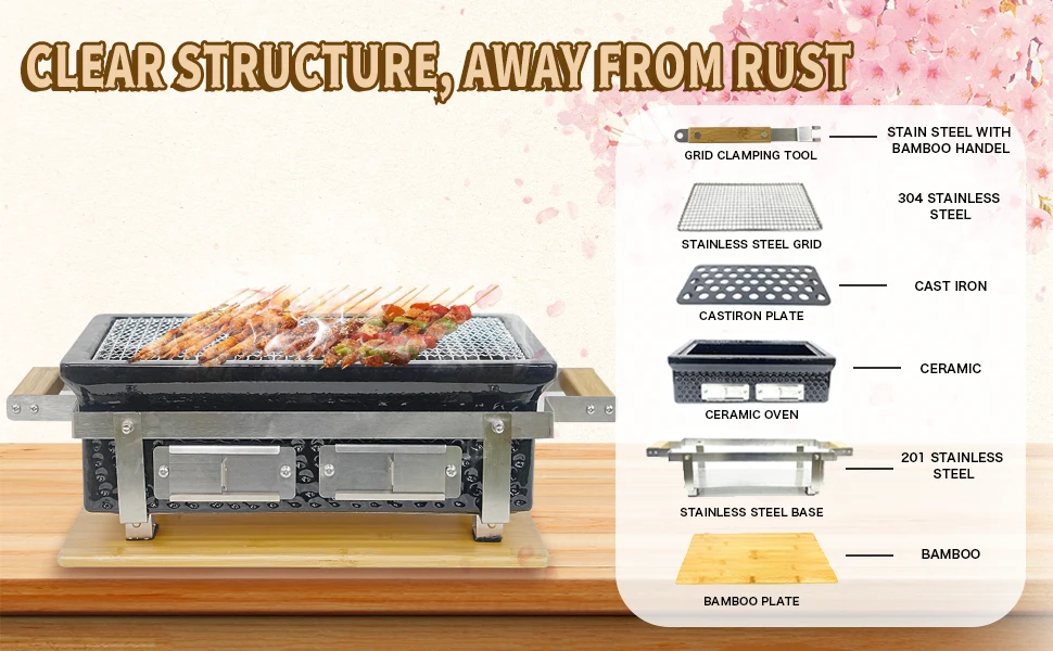 Auplex High Quality Japanese Hibachi Charcoal BBQ Grill Premium Smoker