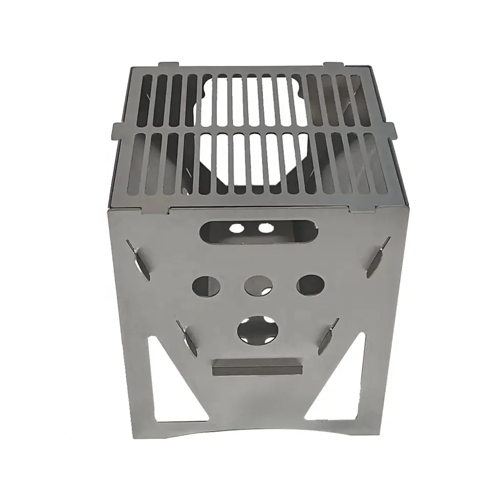 High Quality Stainless Steel Silver Burning BBQ Grill Folding Outdoor Camping Wood Stove