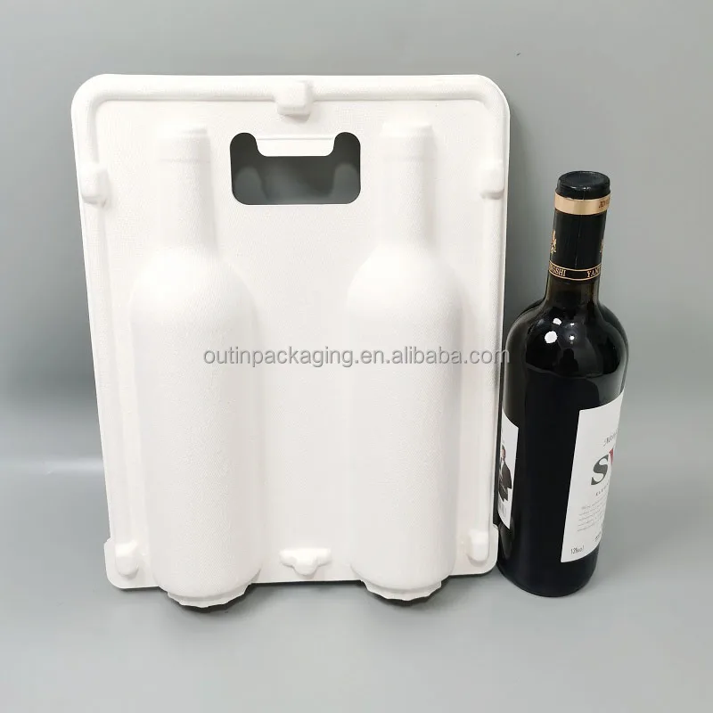 Recyclable Molded Pulp wine tray packaging glass Bottle Packaging box bagasse fiber pulp inner tray for wine bottle packaging