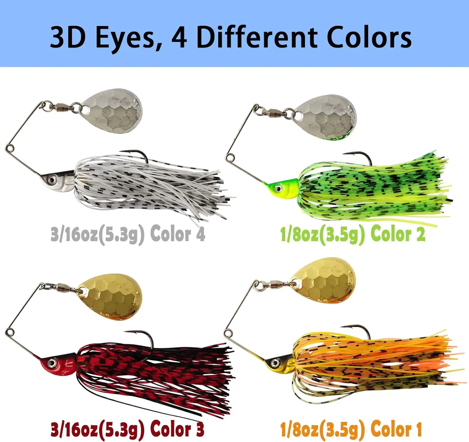 Spinner Baits for Bass Fishing Multi-Color Kits, Double Willow & Colorado Blades with Silicone Skirt Bass Spinner baits B06