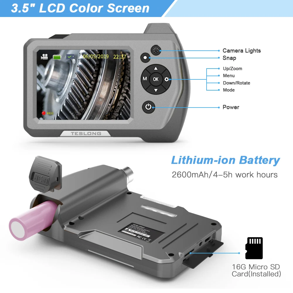 Factory price 5m hard snake cable 4.5 inch monitor mini endoscope camera pipeline drain pipe inspection sewer