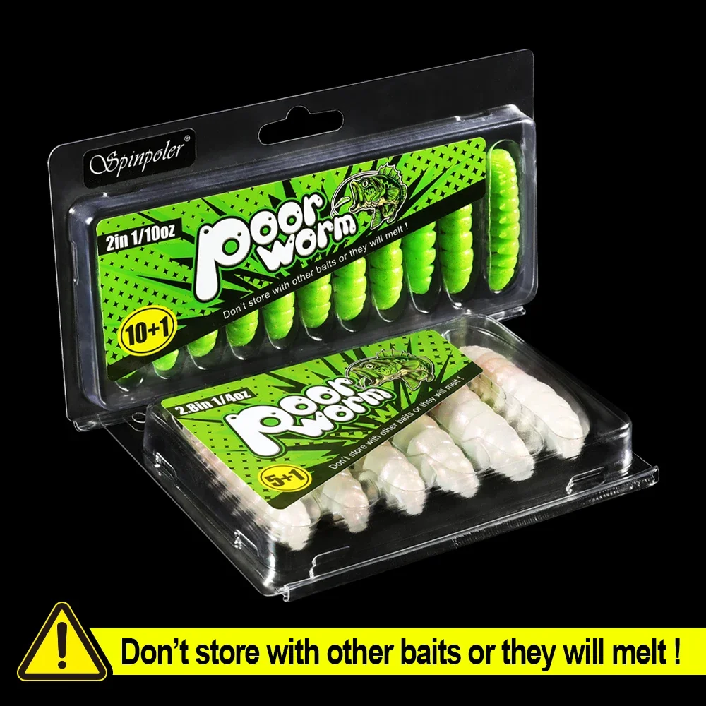 Spinpoler Poor Worm TPR Floating Soft Plastic Bait Bionic Caterpillar Segemented Swimbait Fishing Lure For Trout Bass Ned Wacky