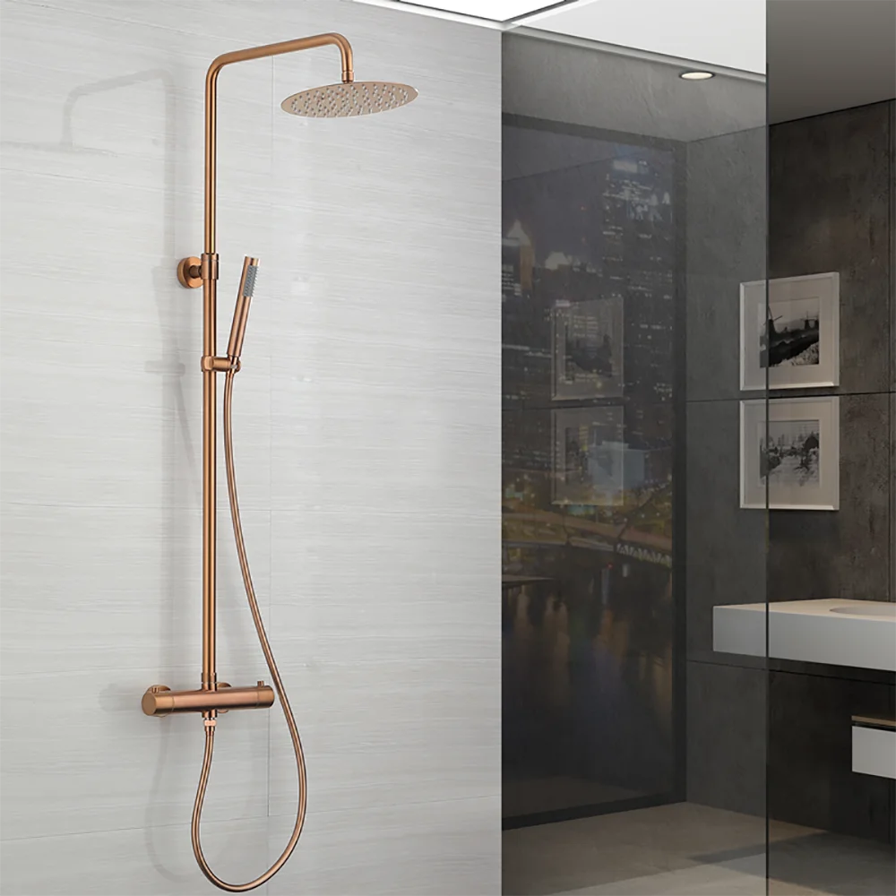 Thermostatic bath shower mixer tap with shower head two functions Stainless Steel rose gold shower faucet sets