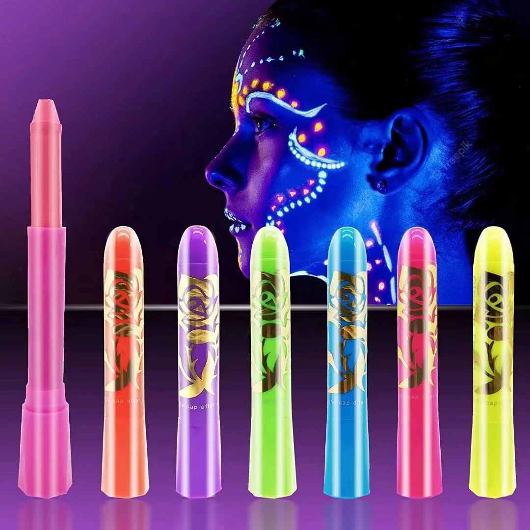 Wholesale Rainbow Glitter Glow-in-Dark UV Face and Body Paint Stick for Halloween Makeup Neon Neon Crayon