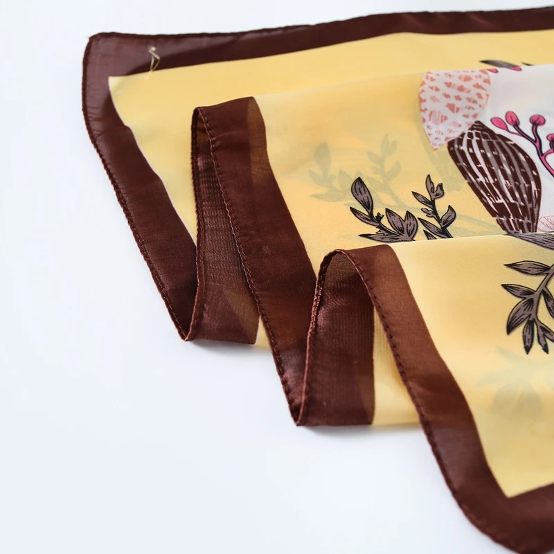 Satin feel  yellow flower square head scarf printed satin scarf for hair bulk