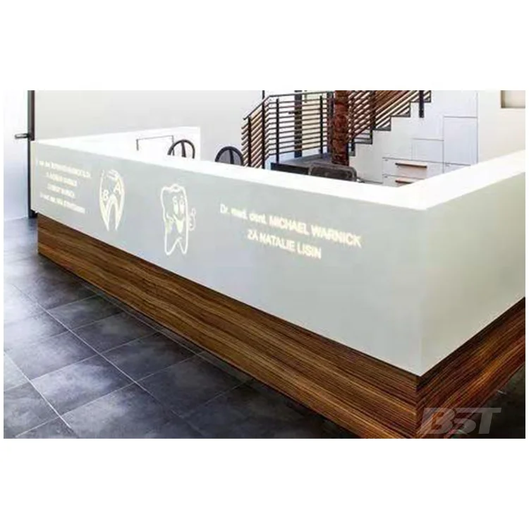Medical Office Reception Desk Modern Wooden Reception Counter Customize Logo Front Desk Counter