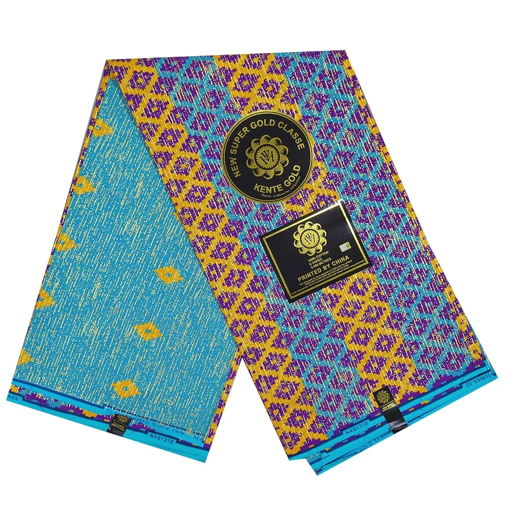 Высокое качество 2 + 4 ярдов Kente золотой дизайн восковой печати 100% хлопчатобумажные африканские ткани ткань pagne печать Анкара для платья одежда