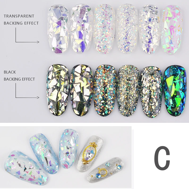 6Pcs Holographic Nail Glitter Sequins Set 3D Irregular Broken Glass Nail Art Foils Flakes Aurora Colorful Manicure Decorations