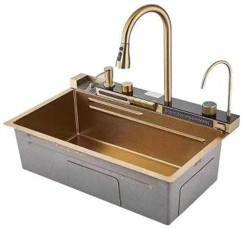 Modern Popular Large Single Slot Multifunction Sink Anti-Scratch LED Digital Display Waterfall Kitchen Sink With Cup Washer