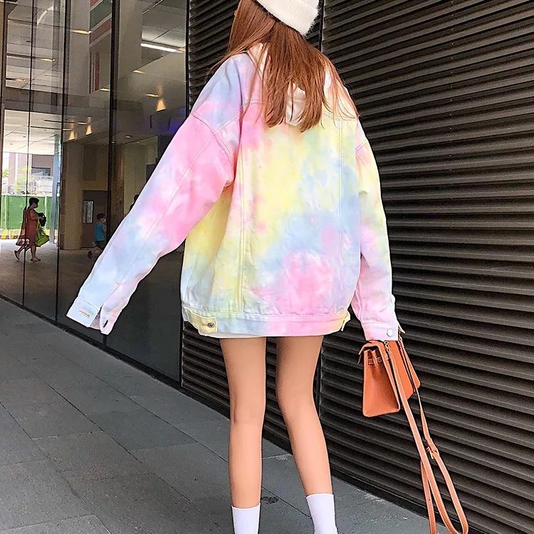OEM custom tie dyed color gradient denim jacket men women trend washed Korean style denim jacket