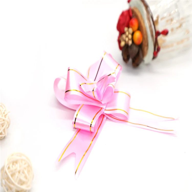 
23MM Phnom Penh Latte Christmas Decoration Packaging Event Party Decoration Plastic Ribbon Bow Hand Pull String Bow 