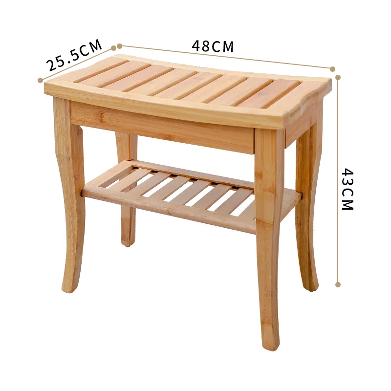 Waterproof Wooden Bamboo Shower Seat Bench With Storage Shelf