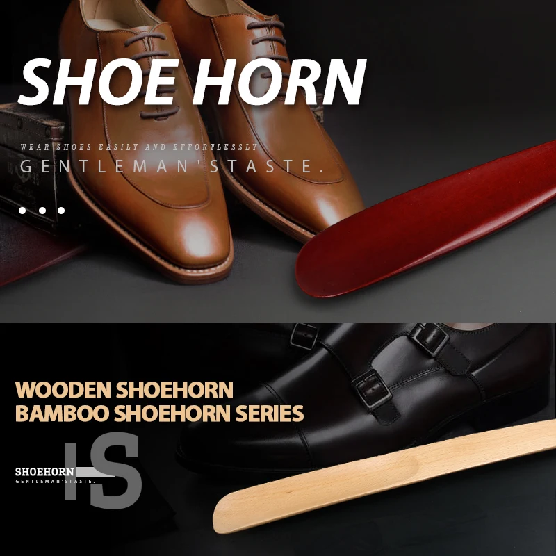 Factory Wholesale Custom LOGO Lazy Shoe Helper Durable Long and Short Handle Wooden Shoe Horn