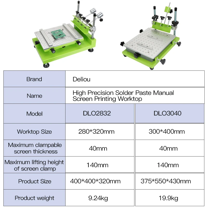 DELIOU Manual Smt Solder Stencil Printer 30x40cm High Precision Screen Printing Table Desktop Solder Paste Printer