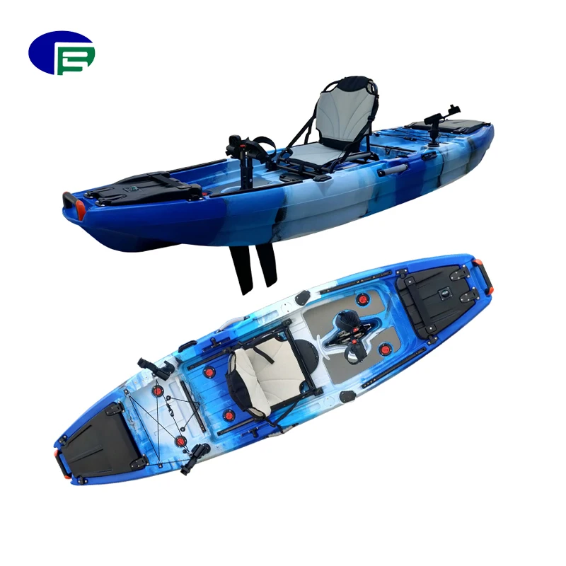 Newly 10ft tandem sea angler sit on top fishing kayak rowing boat with foot pedal