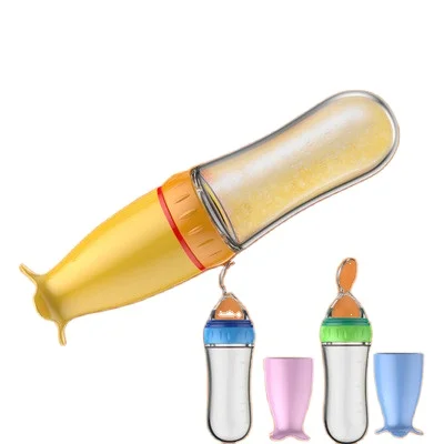 Newest 90ML milk baby feeding bottle spoon containers silicone squeeze baby feeding spoon