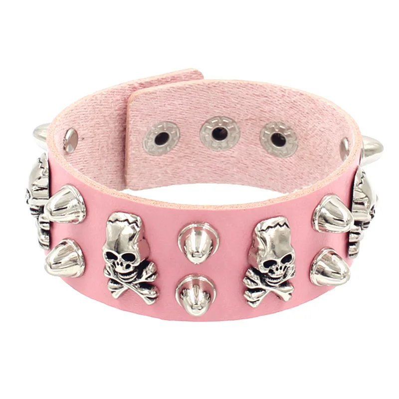 Bdsm Rivet Gothic Wrap Bracelet Hip Hop Leather Spike Bracelet Bangle Vintage Dark Skull  Adjustable Punk Wristband Bracelet