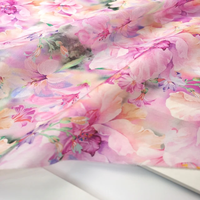 Professional factory supply fresh floral patterns silk  cotton mixed print fabric