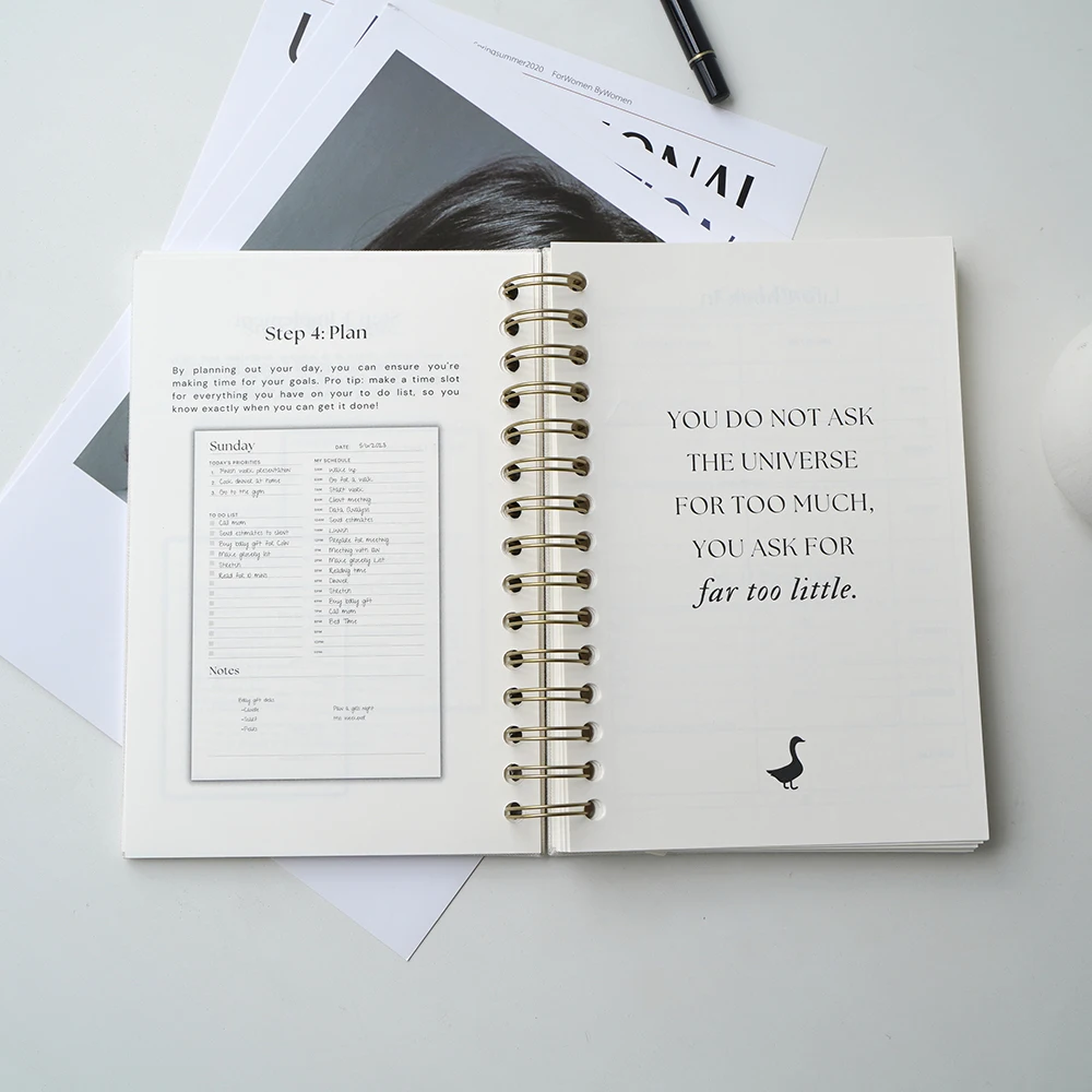 Wholesale Custom High Quality Linen Logo Diary Spiral Printed Journal Hard Cover Strawberry Goose Planner