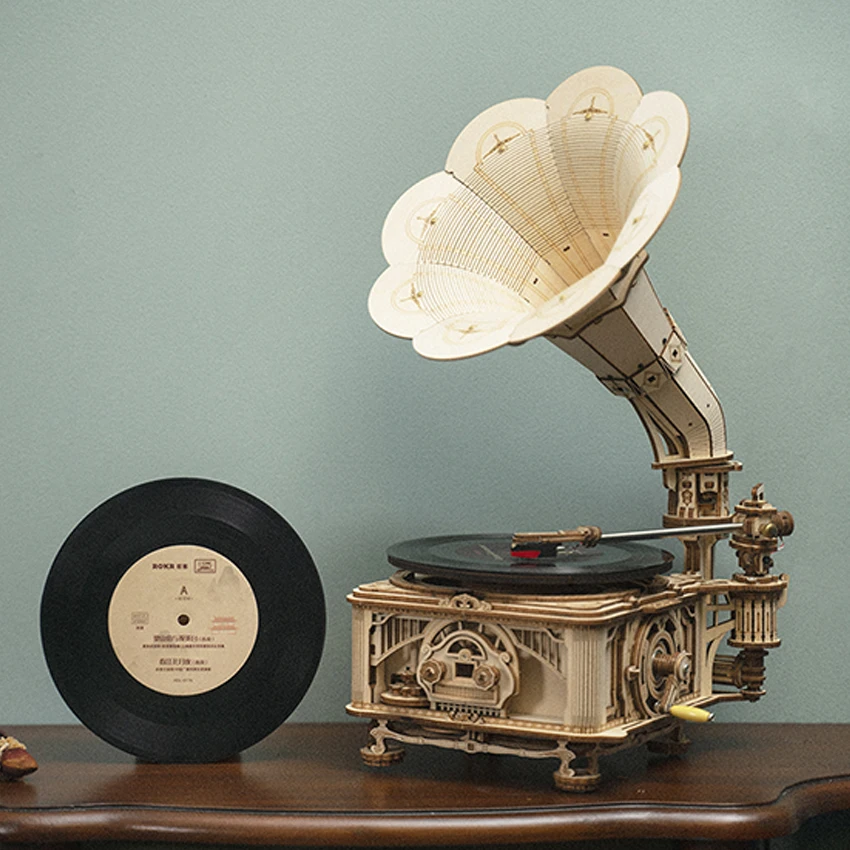Robotime Rokr Drop Shipping LKB01 Classical gramophone DIY Handmade Assembled Toys 3D Wooden Puzzles